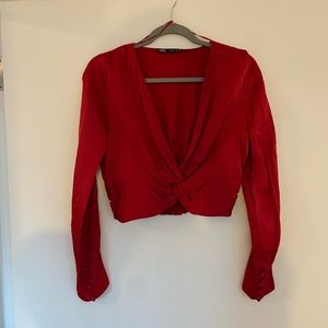 Satin Red cropped blouse.